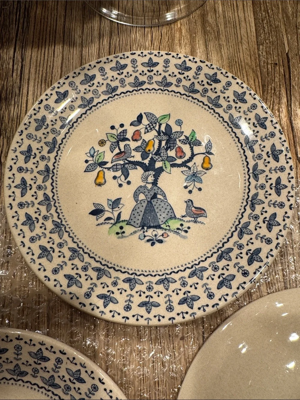 Ironstone Sugar and Spice Ceramic Salad/Dessert Plate with Folk Tree Motif